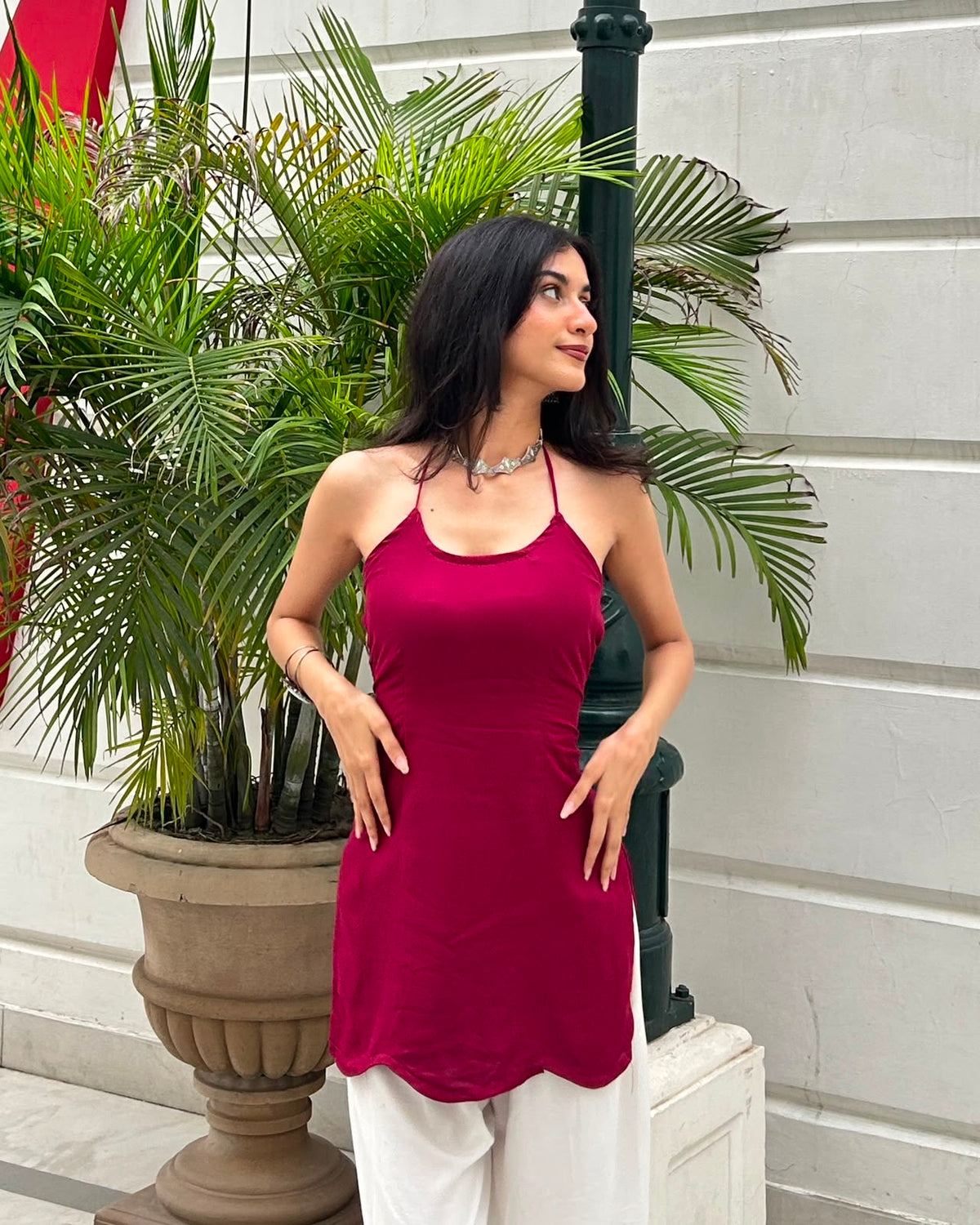 रूहानी Kurti ❤️ (Wine Lace-Up Back Kurti)