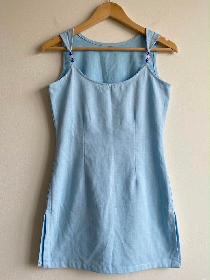 नज़र Kurti 💙 (Powder Blue Lace-Up Back Kurti)