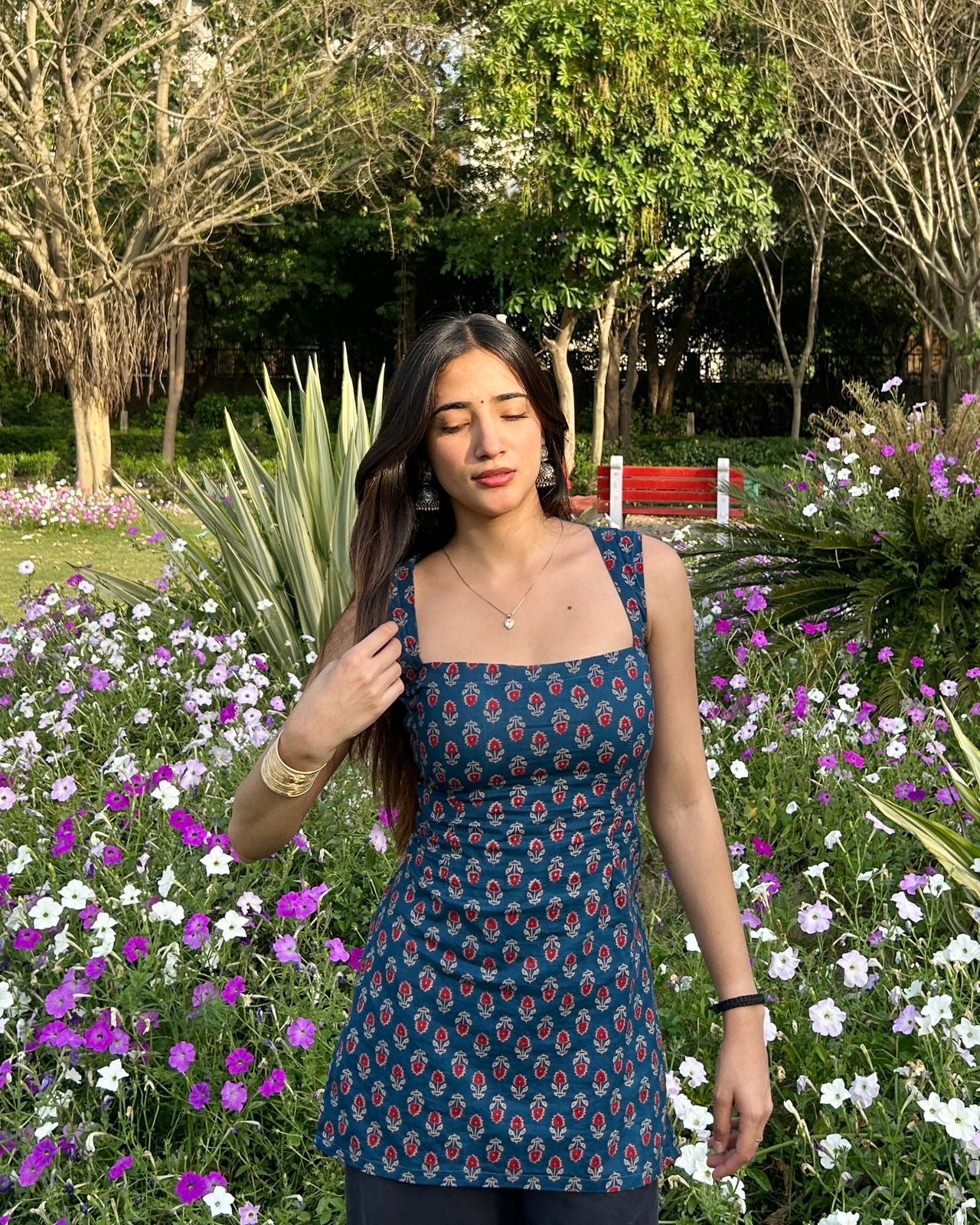 झरना Kurti 🌊 (Indigo Bagru Handblock Kurti)