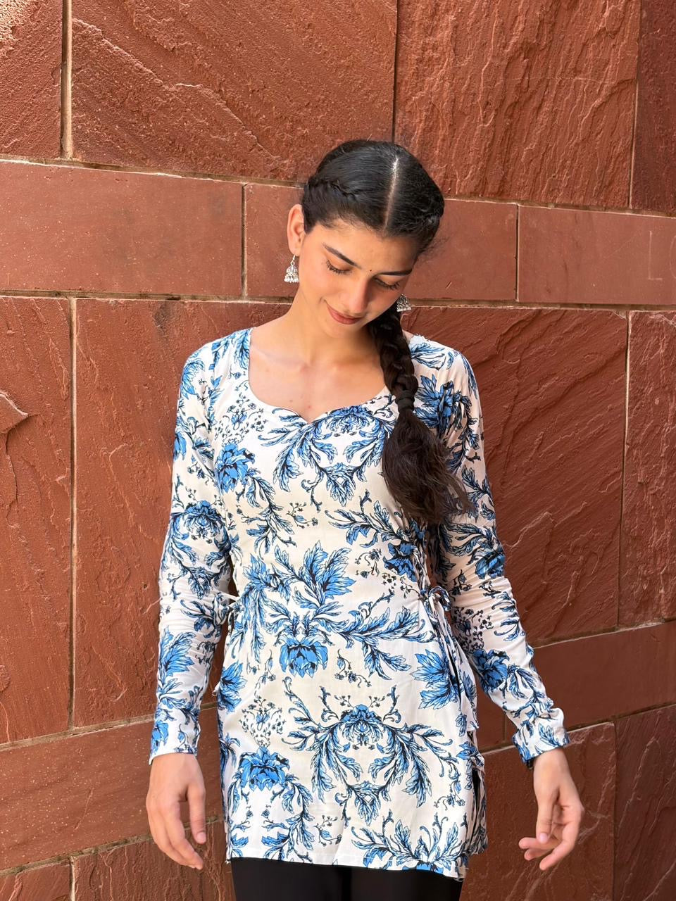 नाज़नीन Kurti 💙 (Azure Bloom Side-Tie Kurti)