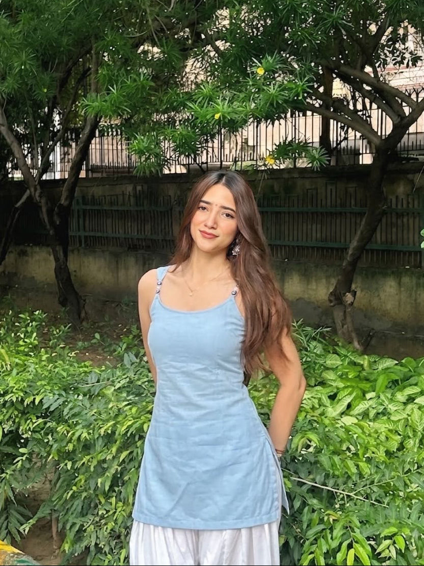 नज़र Kurti 💙 (Powder Blue Lace-Up Back Kurti)