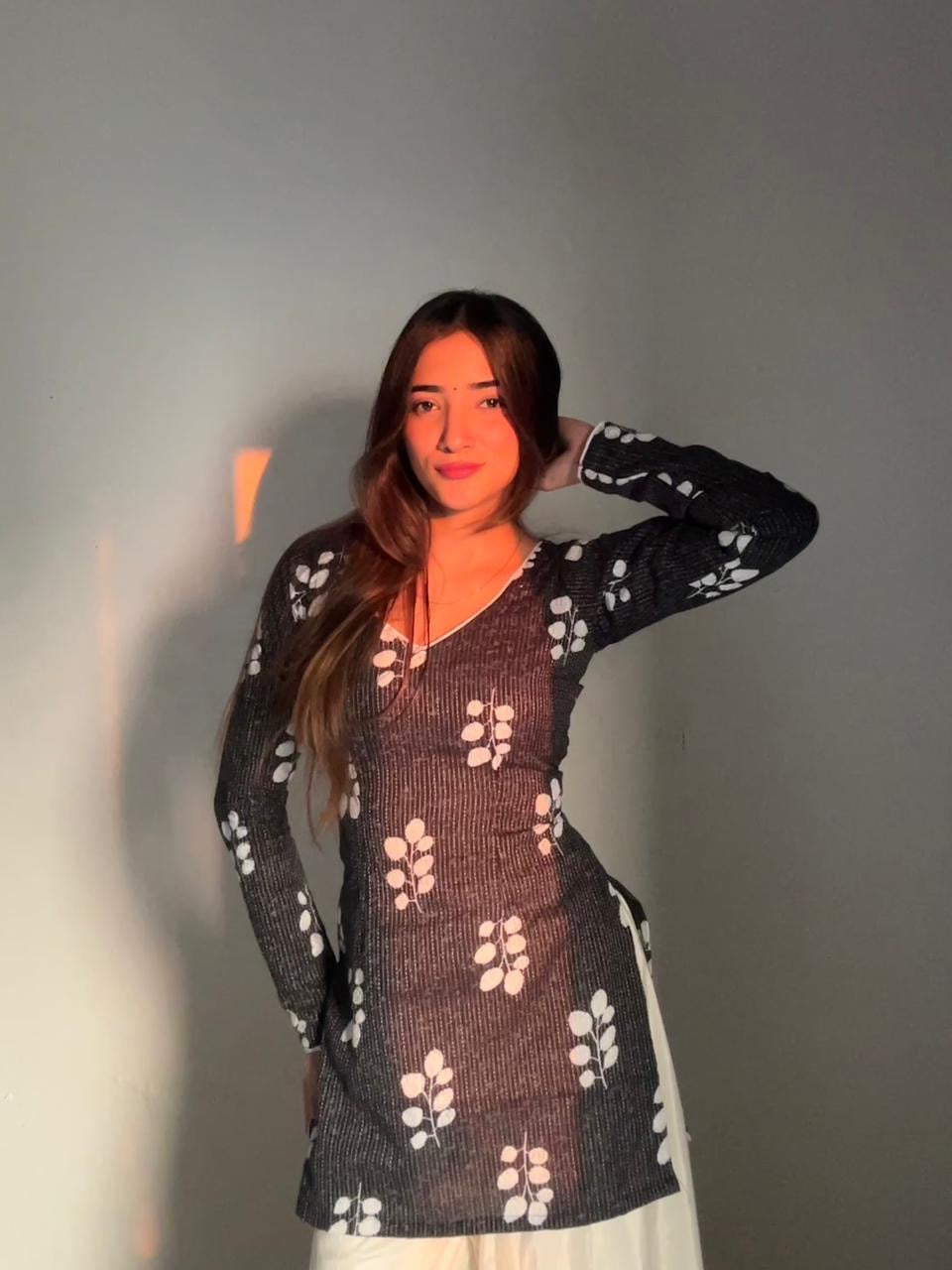 नूर kurti ✨ (Charcoal Glow Kantha Kurti)  |  Buy 2–4 Kurtis & Save Up to 40% Off