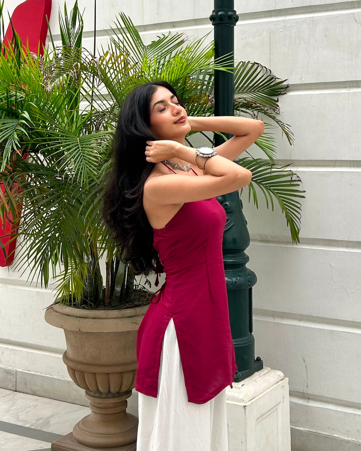 रूहानी Kurti ❤️ (Wine Lace-Up Back Kurti)