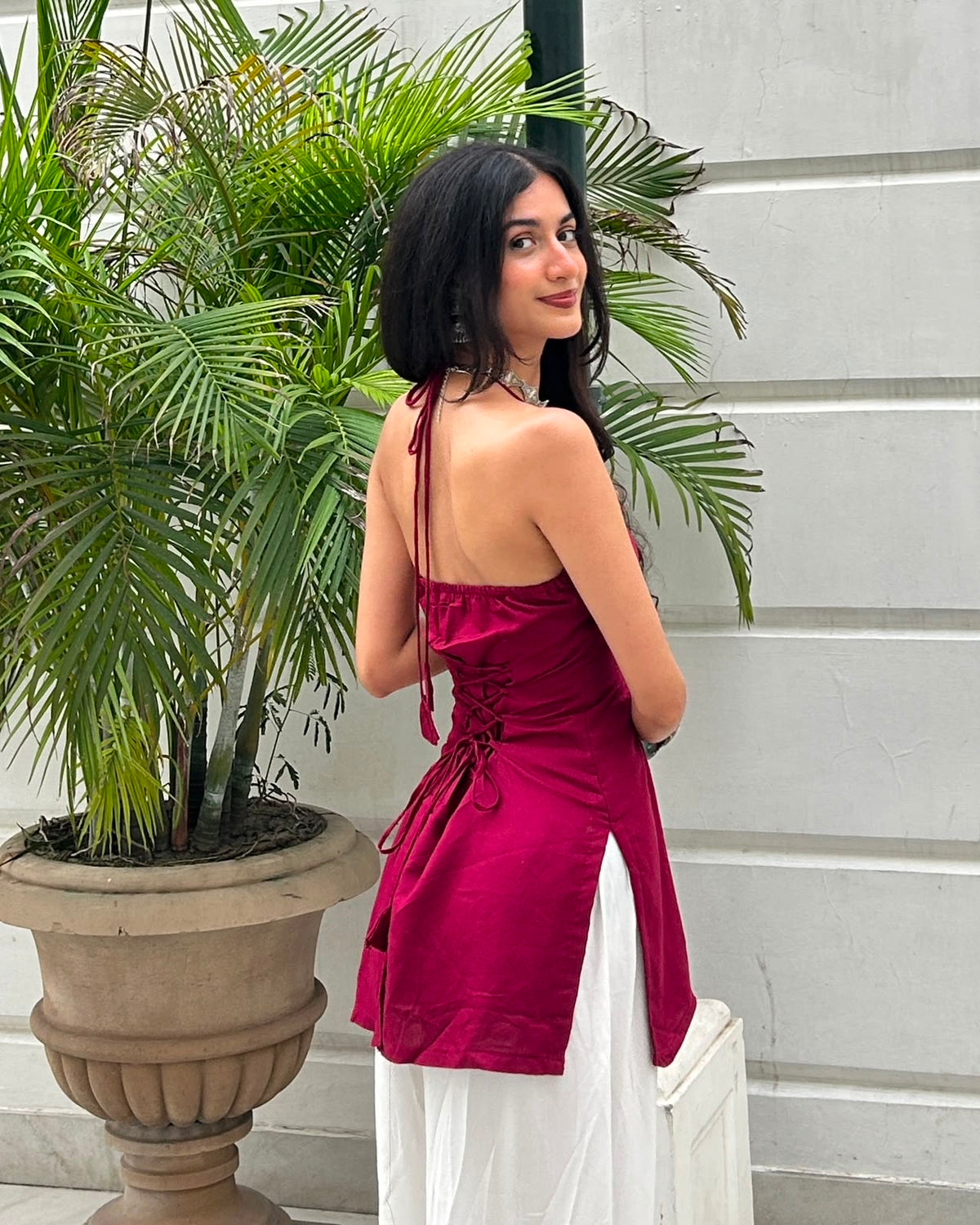 रूहानी Kurti ❤️ (Wine Lace-Up Back Kurti)