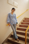 आसमानी Bell - Sleeves Kurti ☁️ (Blue Floral Kurti)