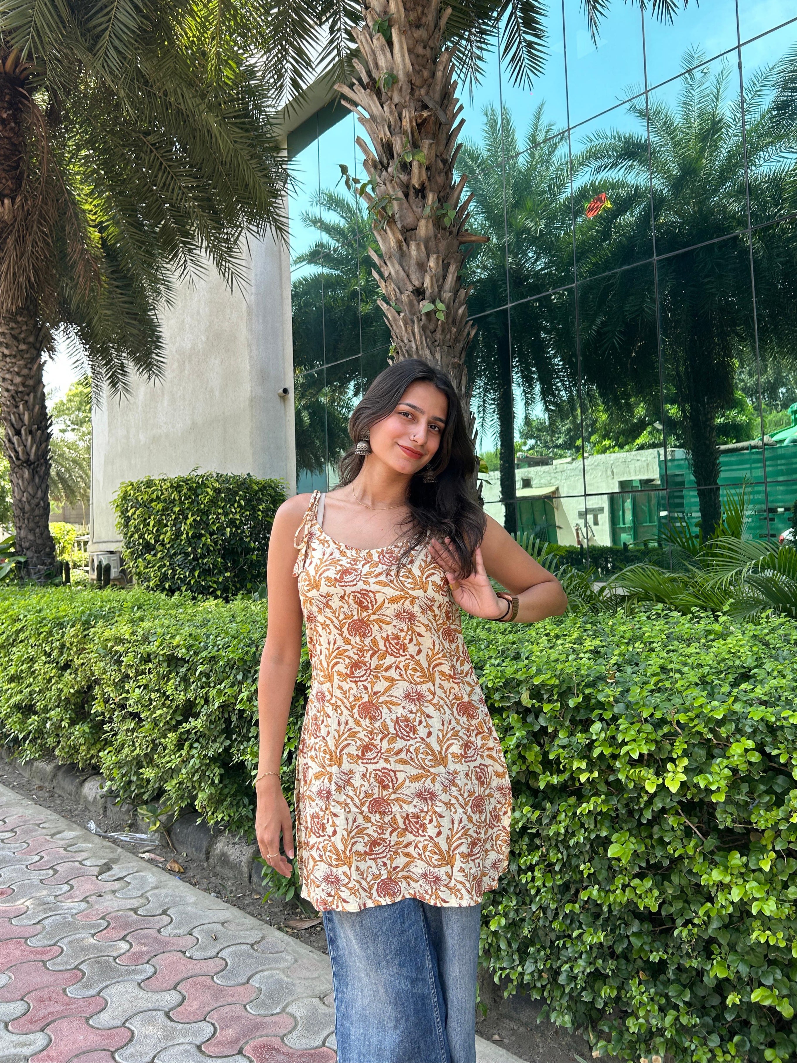 चंपा Kurti 🌸 (Rust Blossom Cotton Kurti)