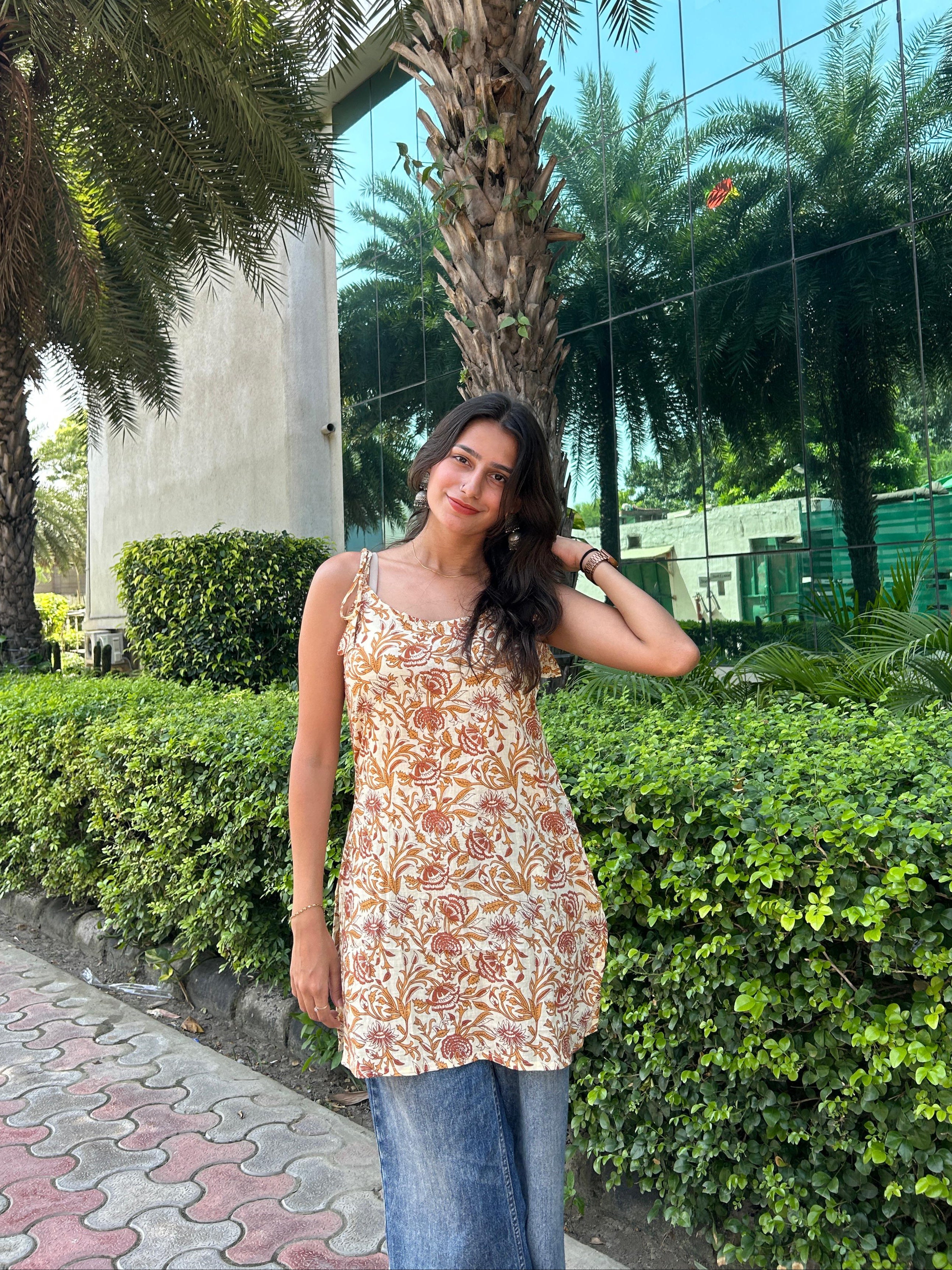 चंपा Kurti 🌸 (Rust Blossom Cotton Kurti)