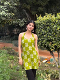 पिस्ता Kurti 🌿 (Pista Green Floral Halter Kurti)