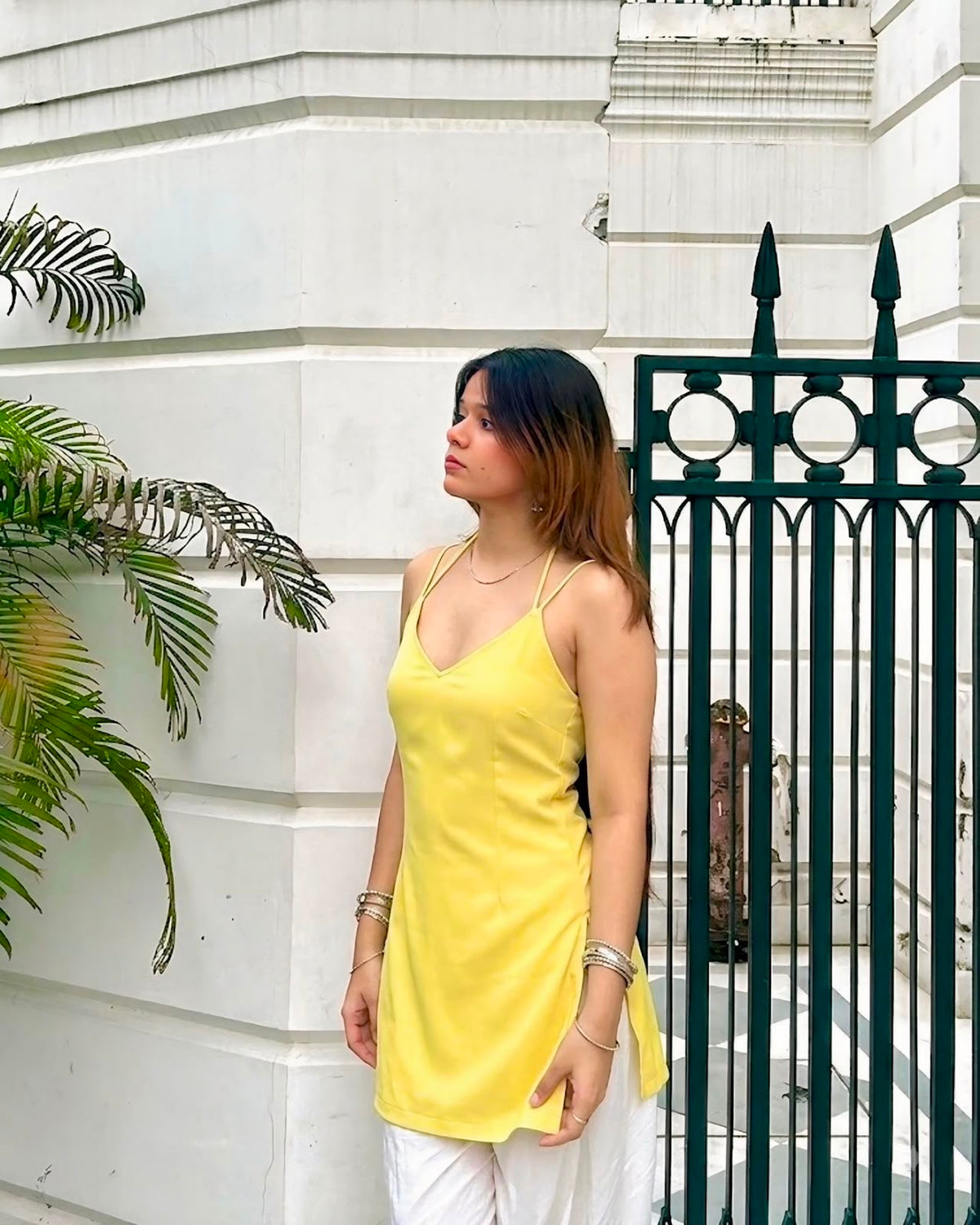 सोनाली Kurti 💛 (Sunshine Yellow Lace-Up Back Kurti)