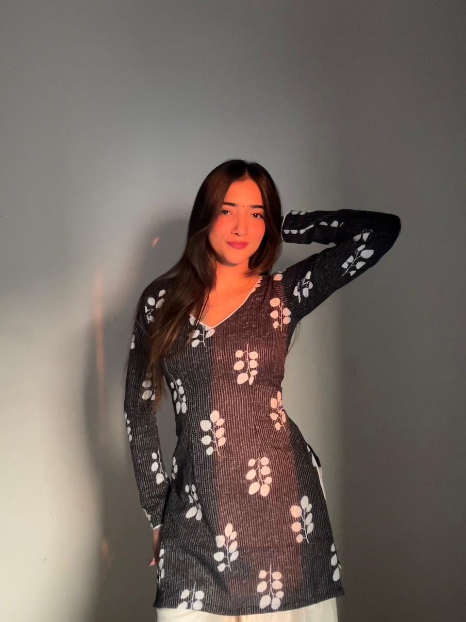 नूर kurti ✨ (Charcoal Glow Kantha Kurti)  |  Buy 2–4 Kurtis & Save Up to 40% Off