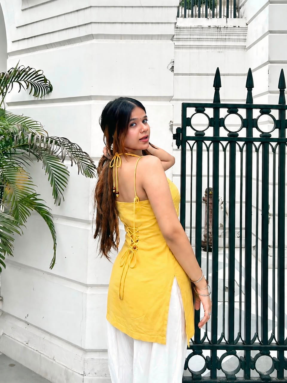 सोनाली Kurti 💛 (Sunshine Yellow Lace-Up Back Kurti)