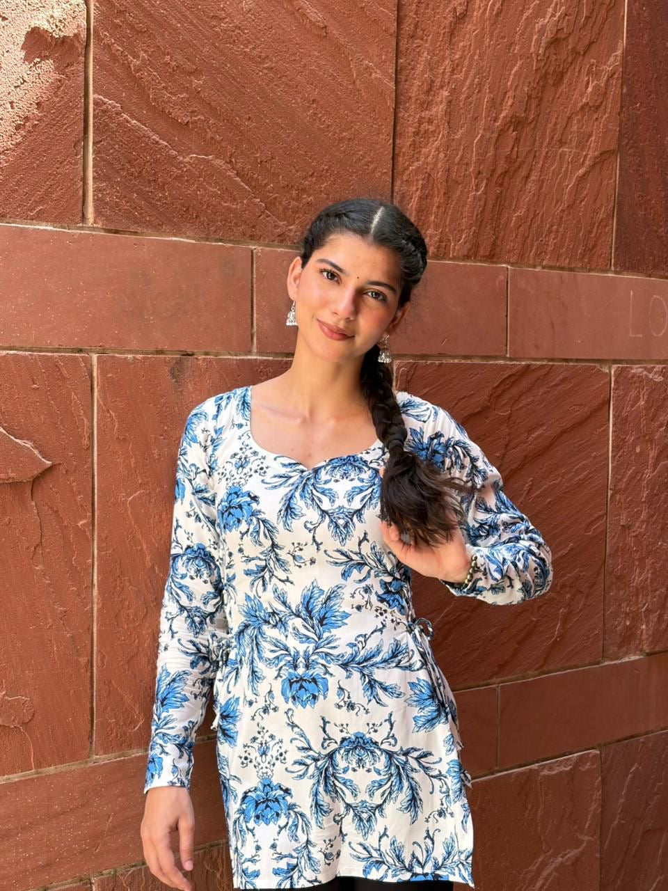 नाज़नीन Kurti 💙 (Azure Bloom Side-Tie Kurti)