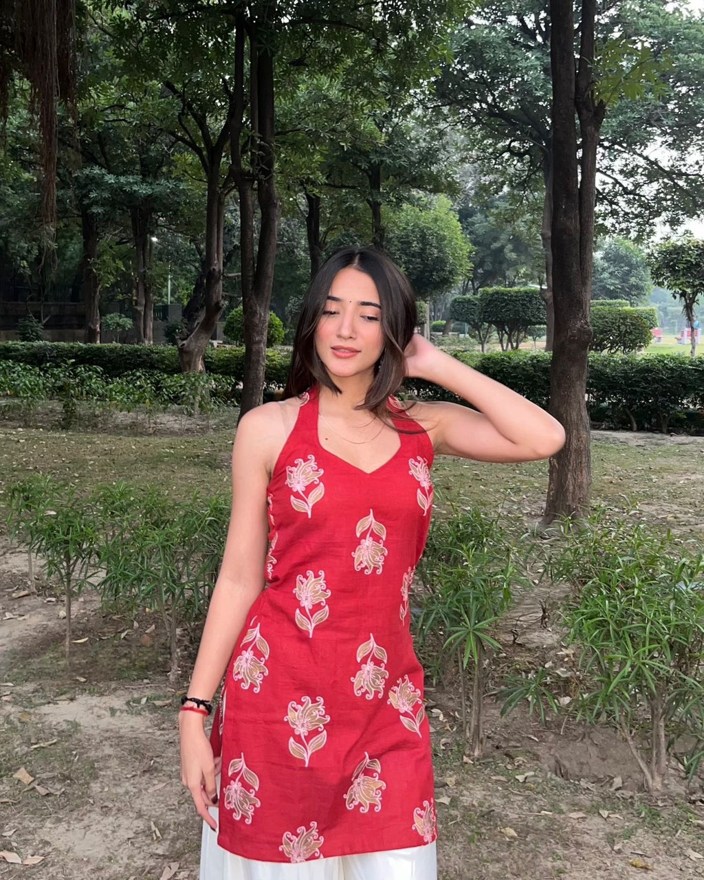 गुलनार kurti 🌺 (Crimson Pomegranate Floral Kurti)  |  Buy 2–4 Kurtis & Save Up to 40% Off